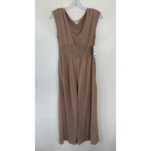 Just Be... Taupe Sleeveless Wide-Leg V-Neck Elastic Waist Jumpsuit Size S
